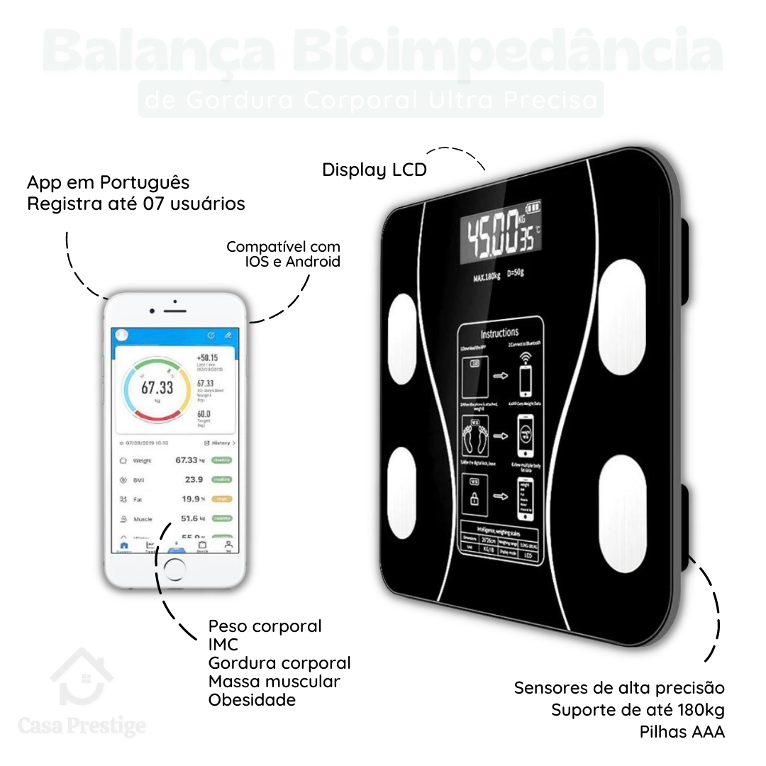 Balança Bioimpedância Profissional App Bluetooth Português