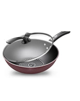 Wok Panela Antiaderente 32cm Vermelha Tampa Vidro 5 litros